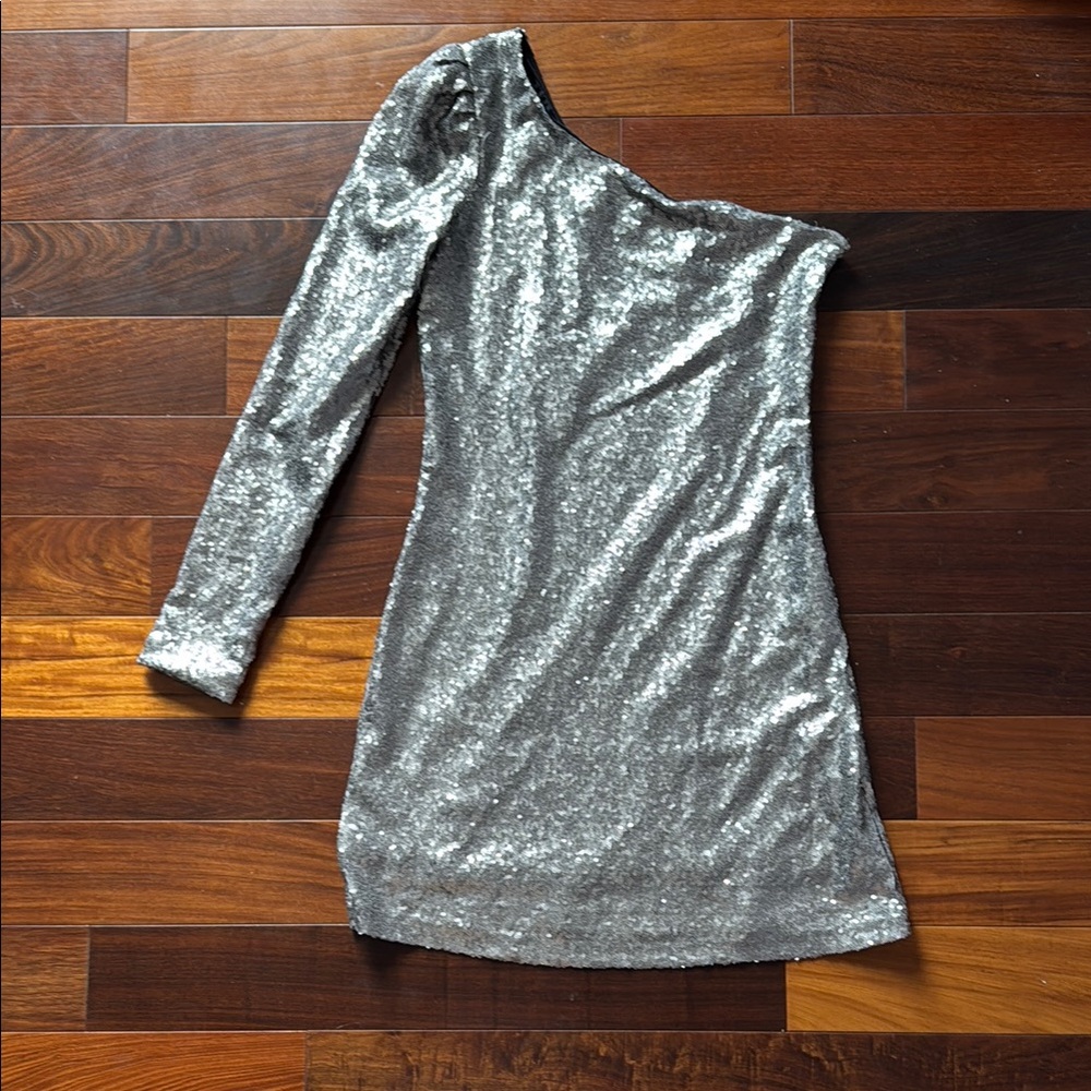 Silver Sequin One-Shoulder Dress (size XS)